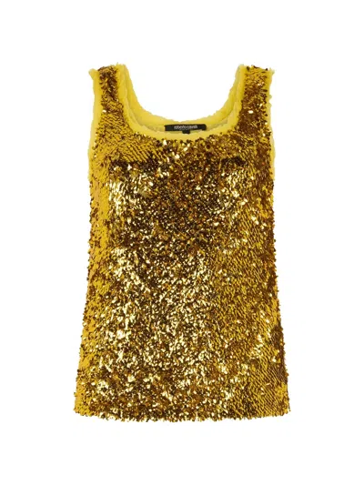 Roberto Cavalli Gold Sequin Top In Yellow