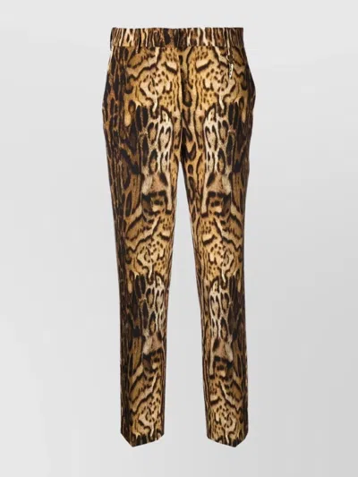 Roberto Cavalli Cropped Leopard Print Trousers In Brown