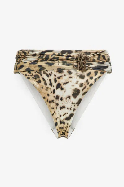 Roberto Cavalli Slip Bikini Jaguar Skin In Light Brown