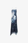 Roberto Cavalli Slip Dress With Denim Wild Leda Print In Dark Blue