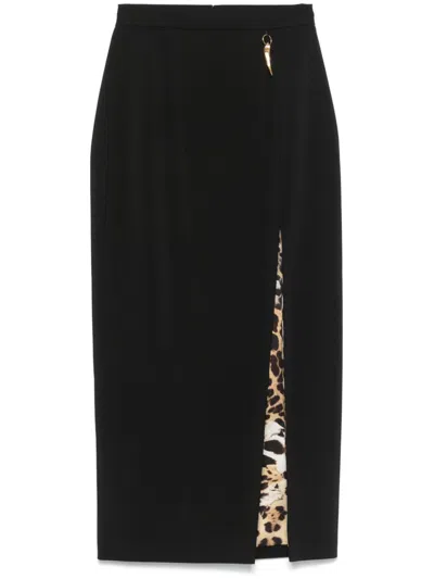Roberto Cavalli Slit-detailed Midi Skirt In Black