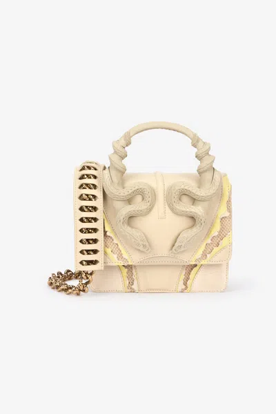 Roberto Cavalli Small Ivory Bag With Snakes In White