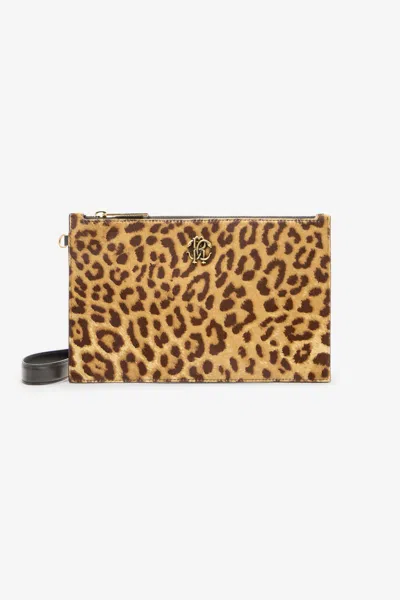 Roberto Cavalli Small Jaguar-skin Print Clutch In Brown
