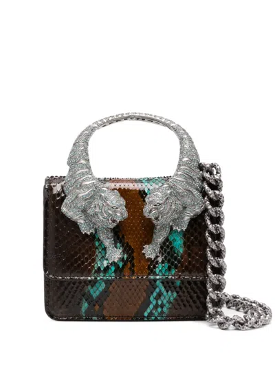 Roberto Cavalli Small Roar Crystal-embellished Bag In Braun