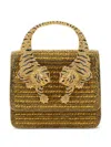 Roberto Cavalli Golden Small Roar Shoulder Bag With Jewelled Tigers In Gold