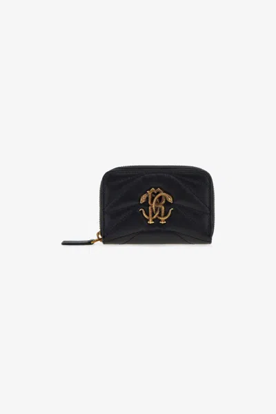 Roberto Cavalli Small Wallet With Monogram Rc And Zip In Black