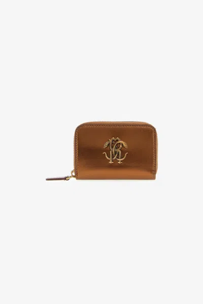 Roberto Cavalli Small Wallet With Monogram Rc And Zip In Brown
