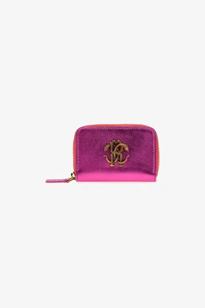 Roberto Cavalli Small Wallet With Monogram Rc And Zip In Pink