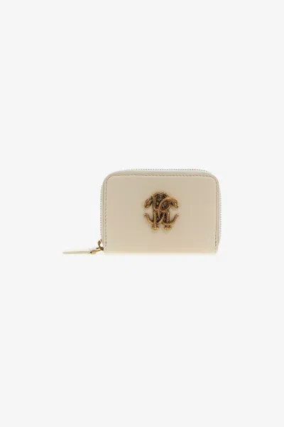 Roberto Cavalli Small Wallet With Monogram Rc And Zip In White