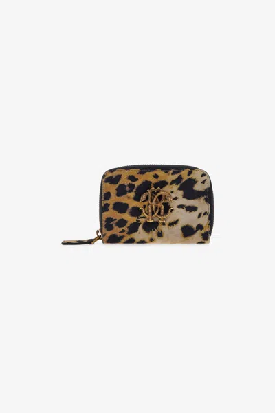 Roberto Cavalli Small Wallet With Monogram Rc And Zip In Multi