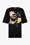 Roberto Cavalli Snake And Flower Print T-shirt In Black