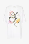 Roberto Cavalli Snake And Flower Print T-shirt In White