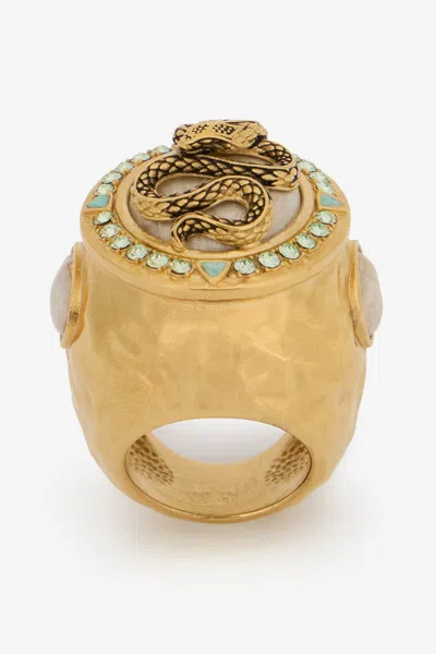 Roberto Cavalli Snake And Gemstone Ring In Gold