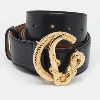 Pre-owned Roberto Cavalli Snake Buckle 90cm Belt Black Leather