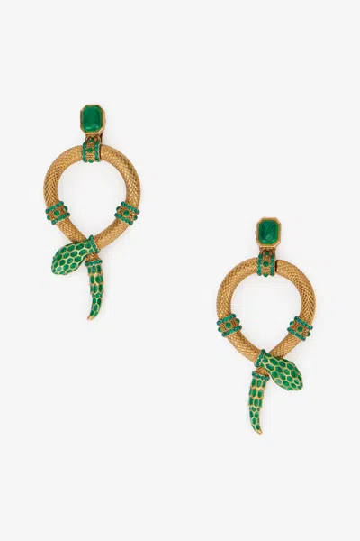 Roberto Cavalli Snake Clip-on Earrings With Green Enamel