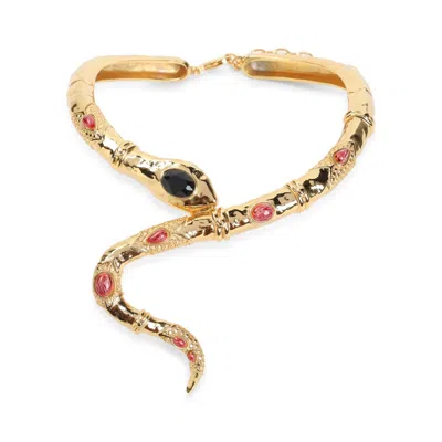 Roberto Cavalli Snake Design Gold Brass Necklace With Pearl Accents In Multi