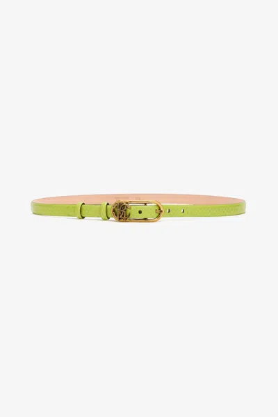 Roberto Cavalli Snake-effect Belt With Mirror Snake Monogram In Light Green
