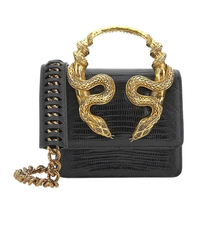 Roberto Cavalli Snake-embellished Chain Tote Bag In Black