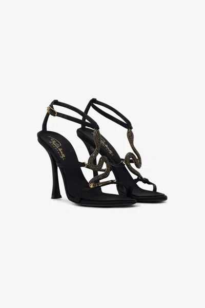 Roberto Cavalli Snake-embellished Sandals In Black