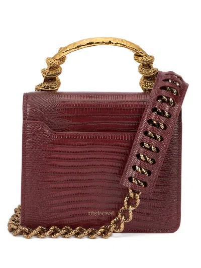 Roberto Cavalli Snake-embellished Top-handle Shoulder Bag In Red
