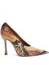 Roberto Cavalli Snake-embossed High-heel Pumps In Brown
