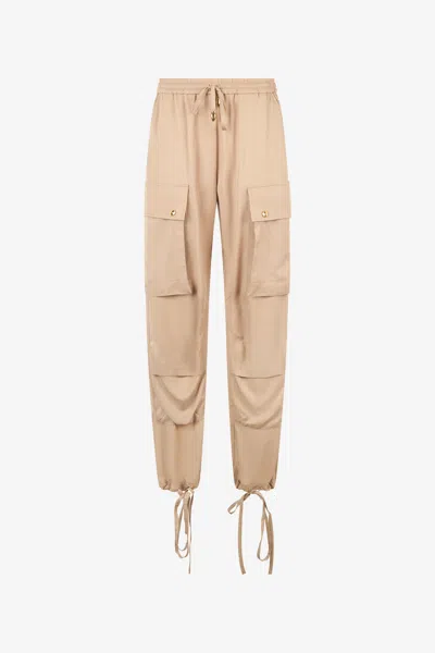 Roberto Cavalli Snake Head Print Pants In Light Brown