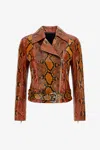 Roberto Cavalli Snake Leather Jacket In Orange