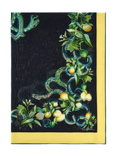 Roberto Cavalli Snake-lemon-print Scarf In Black
