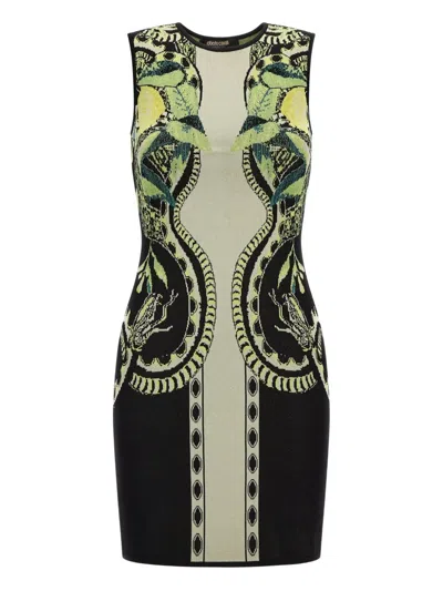 Roberto Cavalli Snake-motif Knitted Mini Dress In Black