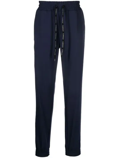 Roberto Cavalli Snake-motif Monogram Trackpants In Blau