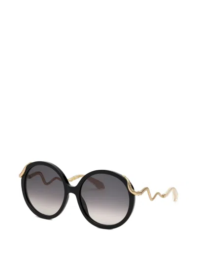 Roberto Cavalli Snake-motifc Round-frame Sunglasses In Black