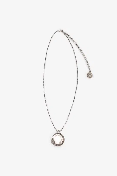 Roberto Cavalli Snake Necklace With Logo In Palladio Podium