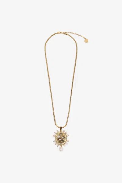 Roberto Cavalli Snake Pendant Necklace With Pearls In Gold