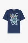 Roberto Cavalli Snake-print Cotton T-shirt In Dark Blue