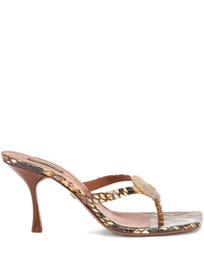 Roberto Cavalli Snake-print Heeled Sandals In Brown