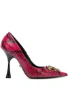 Roberto Cavalli Python Print Pumps With Monogram Mirror Snake In Pink