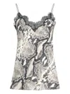 Roberto Cavalli Snake-print Lace-trimmed Top In Gray