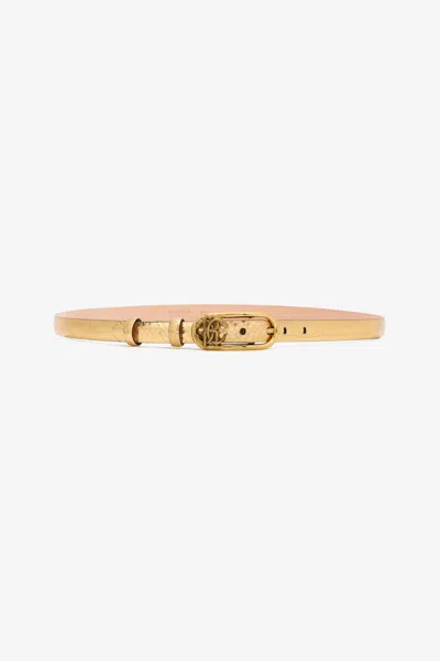 Roberto Cavalli Snake-print Laminated Leather Belt In Gold