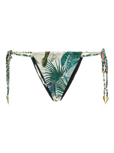 Roberto Cavalli Snake-print Tie-side Bikini Bottom In Blue