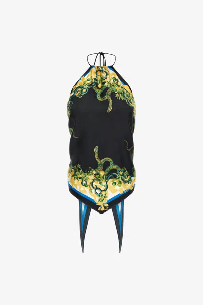 Roberto Cavalli Snake Print Top In Black