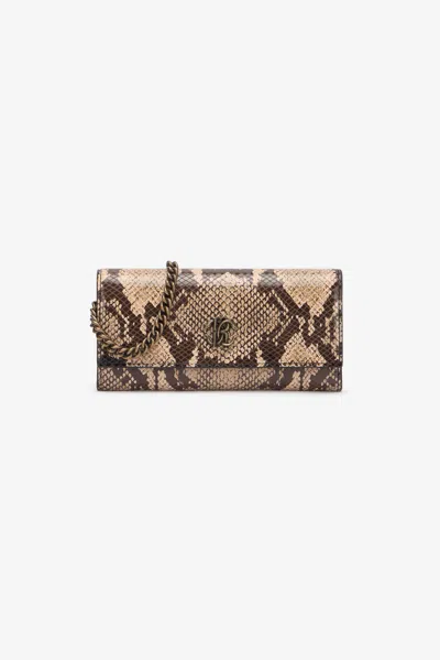 Roberto Cavalli Snake Print Wallet On Chain With Mirror Snake Monogram In Brown
