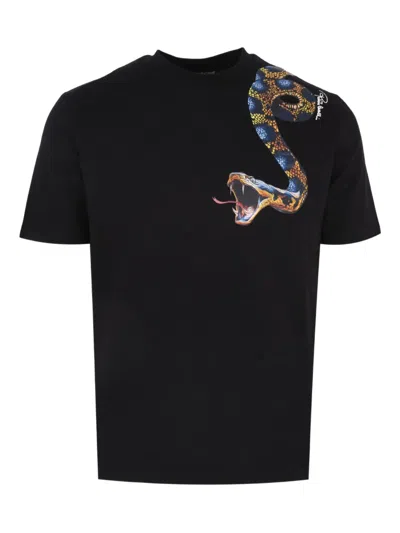Roberto Cavalli Snake Printed T-shirt In Black