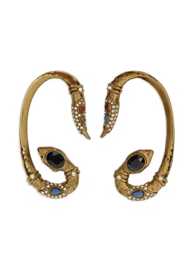 Roberto Cavalli Snake-shaped Crystal-embellished Earrings In Gold