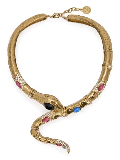 Roberto Cavalli Snake-shaped Crystal-embellished Necklace In Gold