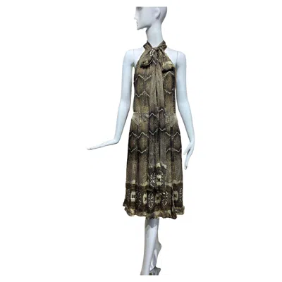 Pre-owned Roberto Cavalli Snake Skin Print Silk Chiffon Cocktail Dress In Black