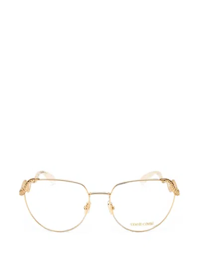 Roberto Cavalli Snake-detail Geometric-frame Glasses In Gold