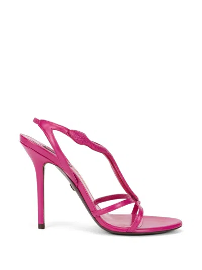 Roberto Cavalli Snake-detail Leather Sandals In Pink