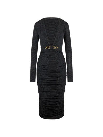 Roberto Cavalli Snake-detail Midi Dress In Black