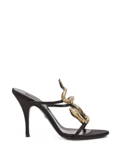 Roberto Cavalli Snake-embellished Sandals In Black