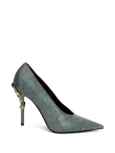 Roberto Cavalli Snake-embellished Stingray-effect Heeled Pumps In Gray